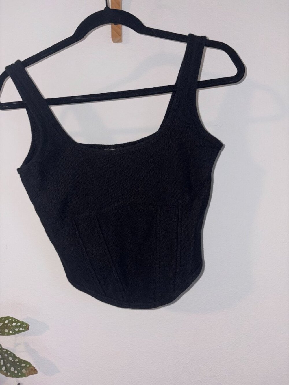 PINK Victoria’s Secret Black Ribbed Corset Crop Tank Top - Size Medium